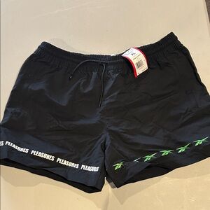 Pleasures  x Reebok Black Shorts with Green Accents